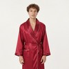 Anna-Kaci Men's Satin Robe with Subtle Stripe Texture Contrast Trim and Waist Tie - 2 of 4