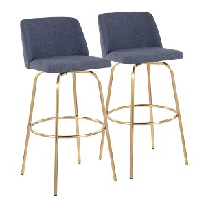30" Contemporary 360¡ã Swivel Bar Stools with Padded Seat and Backrest, Metal Base, and Round Footrest (Set of 2) for Kitchen - 1 of 4