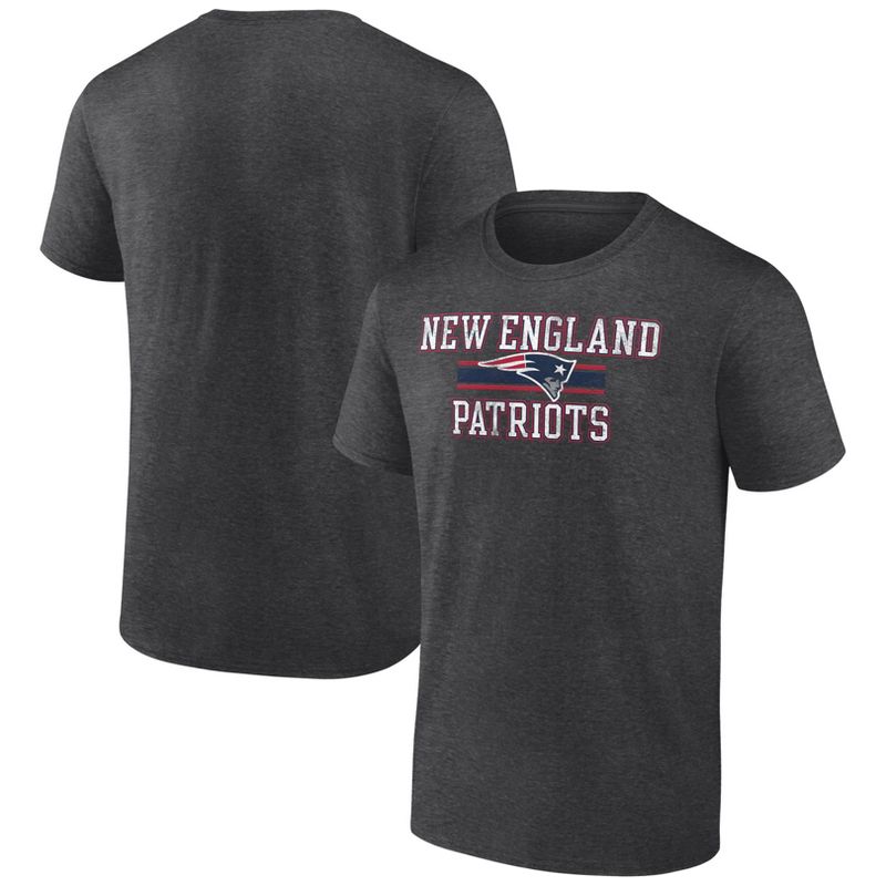 NFL New England Patriots Men&#39;s Team Striping Gray Short Sleeve Bi-Blend  T-Shirt, 1 of 4