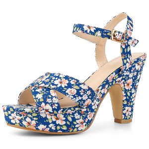 Perphy Women's Floral Platform Slingback Chunky High Heels Sandals - 1 of 3