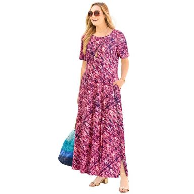 Catherines Scoopneck Maxi Dress - 5X, Prism Pink Bias Tie Dye