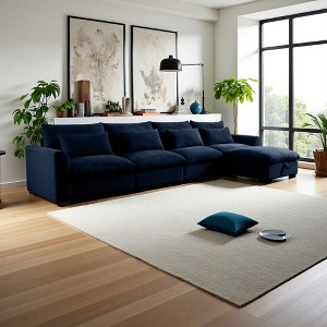 157.5" Corduroy Cloud L-Shaped Modular Sectional Sofa with Deep Seat & Storage Ottoman - 1 of 4