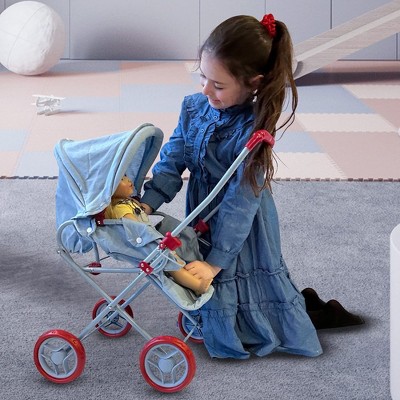Light Denim 3-in-1 Doll Stroller with Removable Bassinet