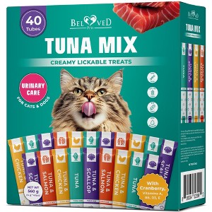 Beloved Pets Creamy Lickable Cat Treats & Wet Squeeze Tubes – Tuna Mix, Liquid Cat Snacks, Urinary Care, Multivitamin Treats - 40 Sticks - 1 of 4