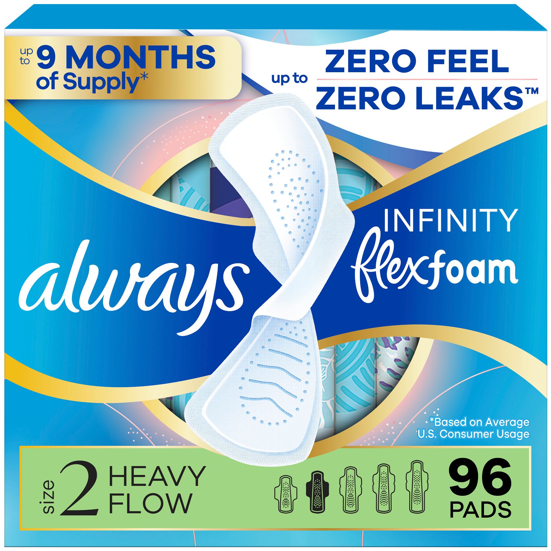 Always Infinity FlexFoam Pads for Women - Size 2 - Super Absorbency - Unscented