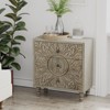 JIONJOY Boho Floral Nightstand - Distressed White 3-Drawer Dresser with Embossed Flower Design - 2 of 4