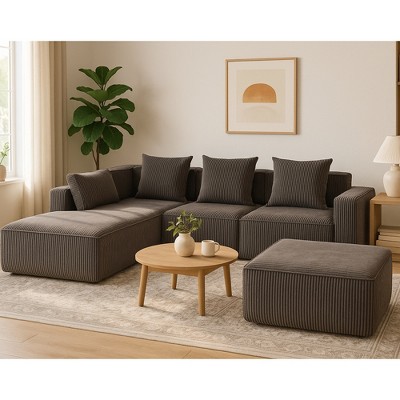 PINMOCO 111.4 inch Modular L-Shaped Sectional Sofa with Oversized Sofa and Soft Foam Cushions for Living Room