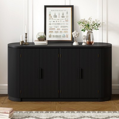 Vynxaria U_STYLE Vertical Striped Door Storage Cabinet with Metal Handles, Adjustable, Suitable for Study, Entryway and Living Room