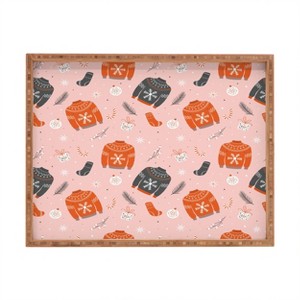 BlueLela Christmas sweater pattern pink Rectangular Tray -Deny Designs - 1 of 2