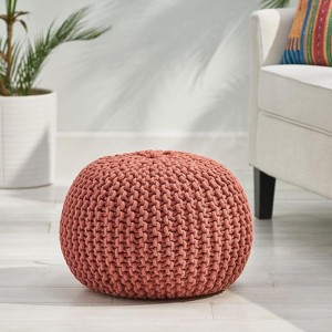 Kumasinova 20"H Knitted Round Pouf for Living Room,Soft Cotton Upholstered Footstool Ottoman for Home Decorr,Lightweight&Portable - 1 of 4