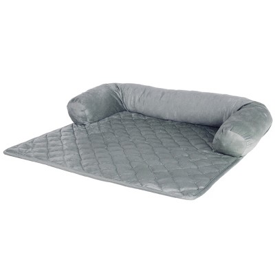 Gray Quilted Water-Resistant Pet Sofa Cover with Bolsters