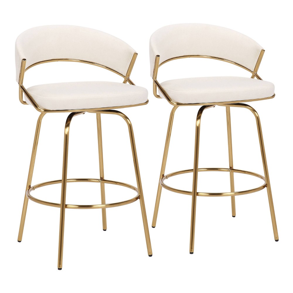 Photos - Storage Combination Set of 2 Jie Counter Height Barstools Gold/Cream - LumiSource