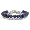 Chisel Stainless Steel Polished Box Chain and Blue Tiger's Eye Beads 2 Strand 8.5" Bracelet - 3 of 4