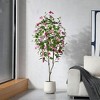 Kazeila Artificial Bougainvillea Tree with White Planter, Tall Faux Bougainvillea Trees with Red Flowers - 2 of 4