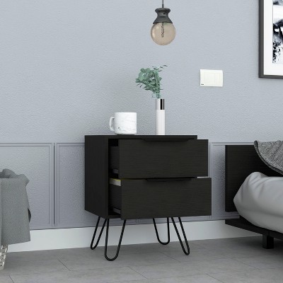 Vynxaria 22.4" High Modern Nightstand with 2 Drawers and Hairpin Legs, Aluminum Handles, Laminated Particleboard, Easy Assembly