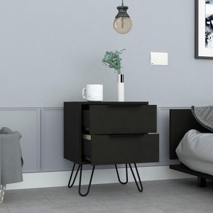 Vynxaria 22.4" High Modern Nightstand with 2 Drawers and Hairpin Legs, Aluminum Handles, Laminated Particleboard, Easy Assembly - 1 of 4