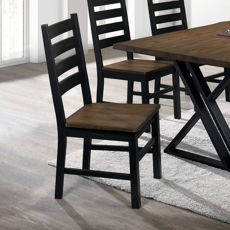 HOMES: Inside + Out Set of 2 Raincharm Rustic Ladder Back Dining Chairs with Live Edge Black/Dark Oak, 2 of 5