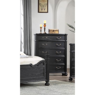 1pc Traditional Vintage Antique Drawer Pull 5-Drawer Chest Black Gray Dark Finish Bedroom Living Room Wooden Furniture