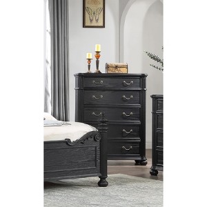 1pc Traditional Vintage Antique Drawer Pull 5-Drawer Chest Black Gray Dark Finish Bedroom Living Room Wooden Furniture - 1 of 1