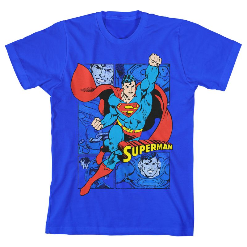 Superman Youth Boys Royal Blue Crew Neck T-Shirt, 1 of 3