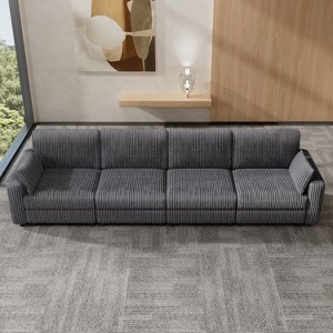 Vipbear Beige Extra Large Modular Sectional Sofa,Comfy Corduroy Modern Oversized 4-Seat Sectional Couch with Deep Seat,Tool-Free Assembly - 1 of 4