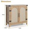 Rattan Buffet Cabinet with Storage – Sideboard with Synthetic Rattan-Accent Doors, Adjustable Shelves, and Rustic Wood Finish, Oak - 2 of 4