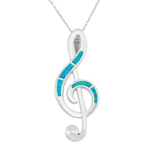 Opalata Sterling Silver Large Blue Inlay Opal Treble Clef 18" Pendant Necklace - Blue - 1 of 2