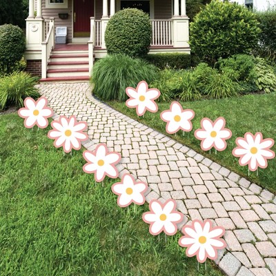 Big Dot of Happiness Pink Daisy Flowers - Lawn Decorations - Outdoor Floral Party Yard Decorations - 10 Piece