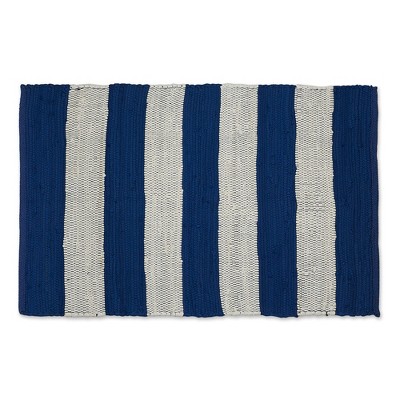 Design Imports Rugby Stripe Chindi - Navy & White - 2 X 3 Ft