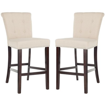 Transitional Plush Beige Linen 45" Bar Stool with Chrome Accents, Set of 2