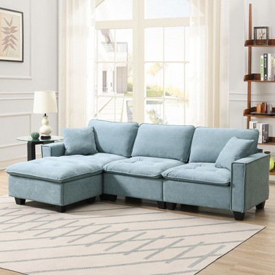 100"W Modern L-Shaped Sectional Sofa, 4 Seat Suede Velvet Couch Set with Free Pillows and Ottoman - ModernLuxe