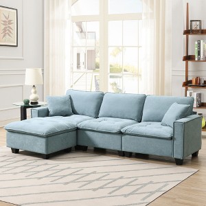 100"W Modern L-Shaped Sectional Sofa, 4 Seat Suede Velvet Couch Set with Free Pillows and Ottoman - ModernLuxe - 1 of 4