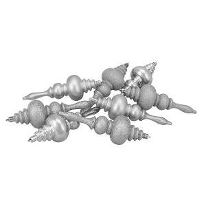 Northlight Shatterproof 4-Finish Finial Christmas Ornaments - 7" - Silver Splendor - 8ct - 1 of 1