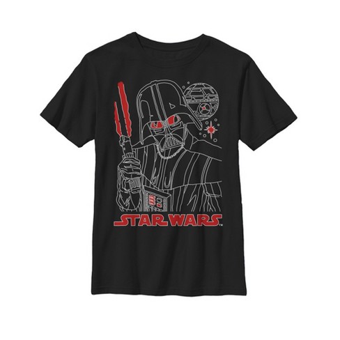 Boy's Star Wars Darth Vader Lightsaber Outline T-Shirt - Black - Medium