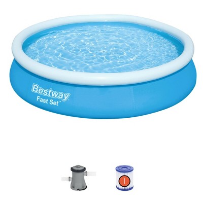 Bestway Fast Set Up Outdoor Round Inflatable Above Ground Swimming Pool Set with 330 GPH Filter Pump