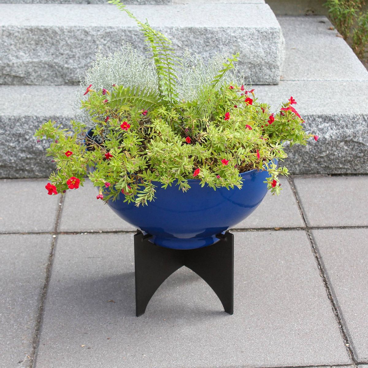 ACHLA Designs 16" Wide Planter Bowl Galvanized Steel with Black Wrought Iron Norma Plant Stand French Blue: No Assembly, Indoor/Outdoor Use - thumbnail 4