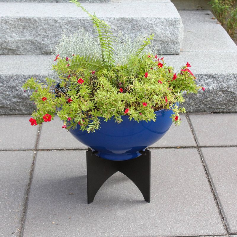 ACHLA Designs 16&#34; Wide Planter Bowl Galvanized Steel with Black Wrought Iron Norma Plant Stand French Blue, 5 of 8