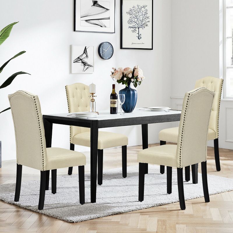 Costway Set of 4 Tufted Dining Chair Upholstered w/ Nailhead Trim & Rubber Wooden Legs, 4 of 11