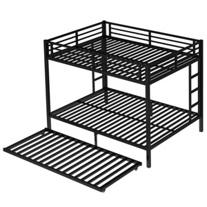 TopComfy Beds Queen over Queen Heavy Duty Metal Bunk Bed with Twin Trundle Space Saving Design Bedroom Furniture for Bedroom, Black, 63"*65"*116.18" - 1 of 4