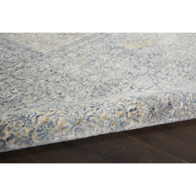 Elysian Medallion Hand-Knotted Wool and Silk Blend Area Rug, Blue and Cream