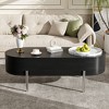 Sapphtopaz Lift Top Coffee Table with Marble-Patterned Rotating Tray Wood Center Table with Hidden Compartment Oval Coffee Bar for Living Room - 2 of 4