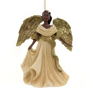 Holiday Ornament 5.0" Angel In Gold/Ivory Dress Short - Tree Ornaments 5.0 Inch Angel In Gold/Ivory Dress Heavenly Dark Skin Tree Ornaments - 1 of 3
