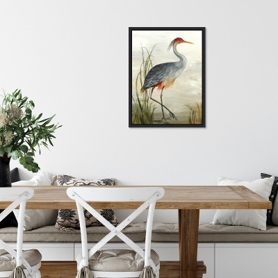 Grey Heron Vertical Canvas Print with Black Frame