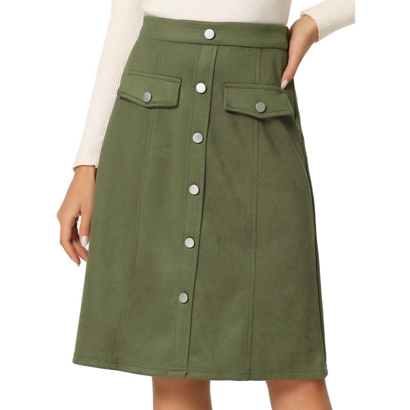 Allegra K Women's High Waist Faux Suede Knee Length A-Line Skirts, 1 of 6
