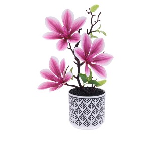 Unique Bargains Artificial Plants 3-Stem Magnolia Plastic 3.35"x3.35"x10.63" 1 Pcs - 1 of 4