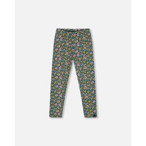 Deux par Deux Girl Leggings Green with Flower Print - 1 of 4