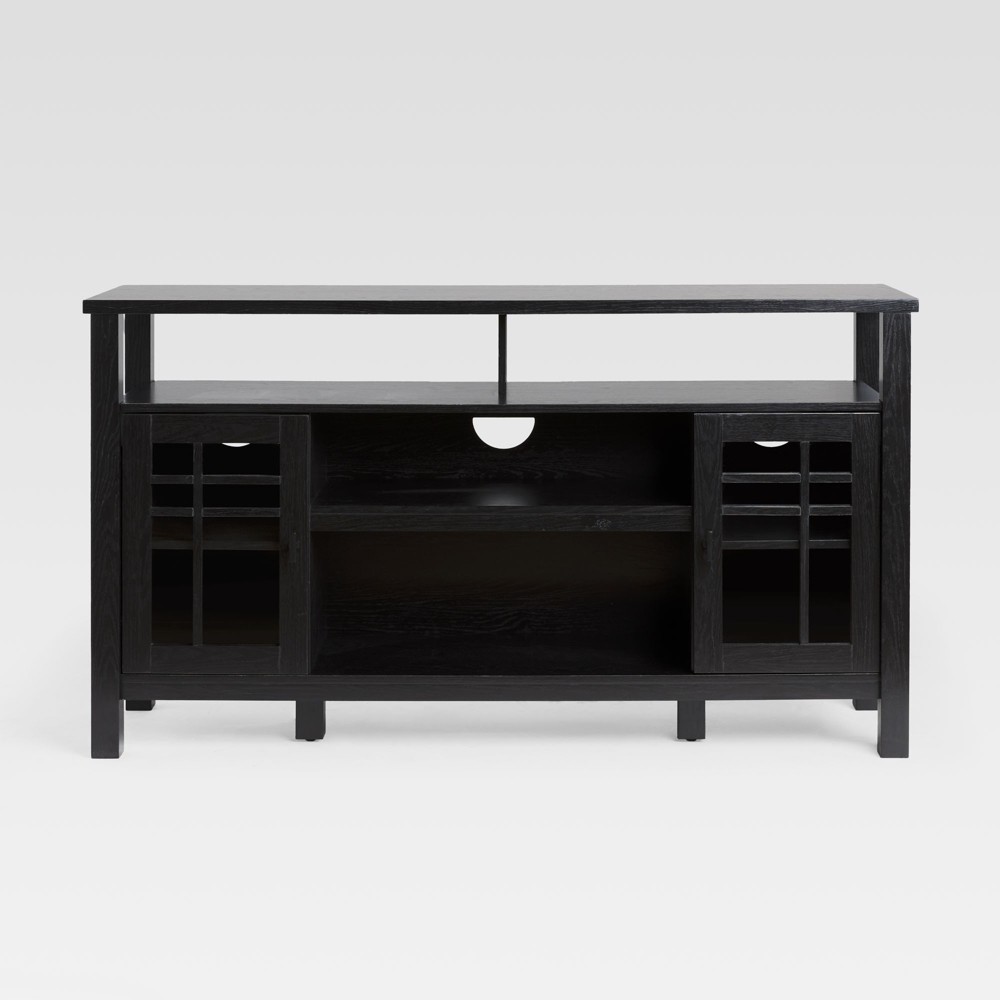 Saracina Home 58" 2 Door Windowpane Sideboard Black: Transitional Design, Glass Doors, Adjustable Shelves