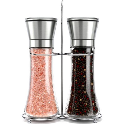 Salt and Pepper Grinder Set - 2 Pack - Pepper Mill, Salt Grinder,  Refillable, Pepper Mill Grinder, Tall Glass Salt Pepper Grinder, Salt  Pepper Grinder