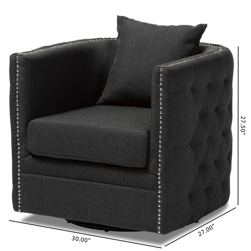 Micah Fabric Upholstered Tufted Swivel Chair Black - Baxton Studio, 4 of 10