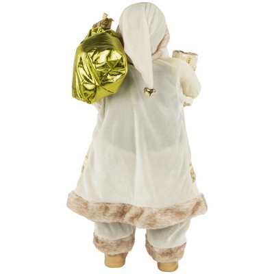 24" Winter White and Gold Santa Claus Metal Figurine